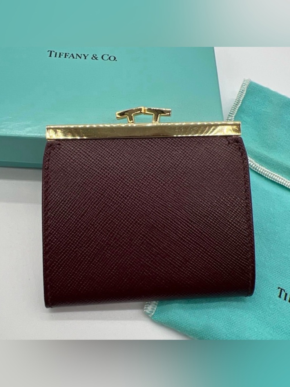 TIFFANY & CO. Wine Red Leather Vintage Coin Purse w/Box & Dusty - Picture 2 of 10